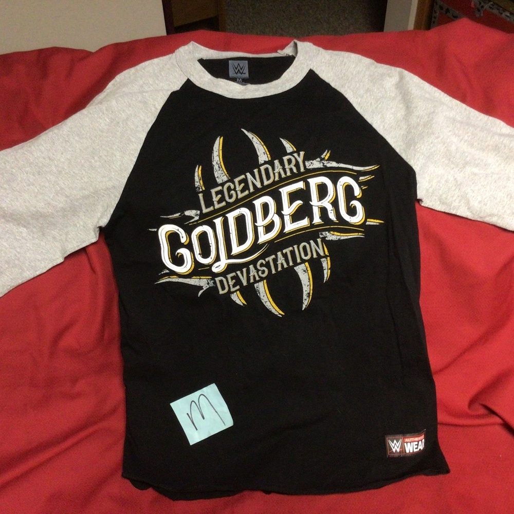 Vintage 2006 Era WWE Men's Black and Gray Goldberg Shirt 3/4 Sleeves